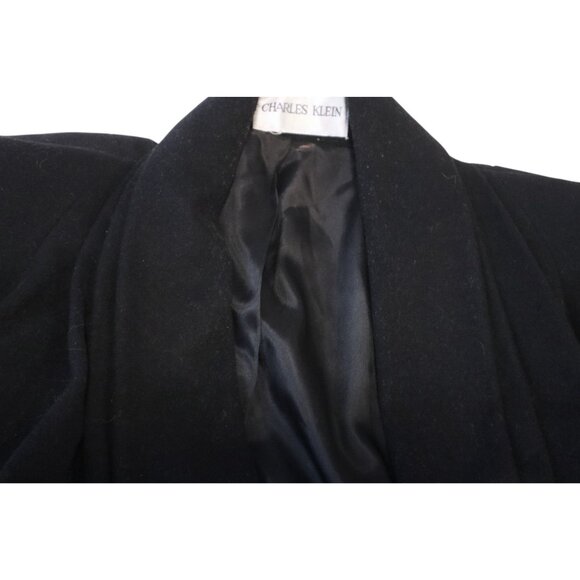 Charles Klein Black Wool Trench Coat Long Open Front Minimalist Old Money - Picture 4 of 9